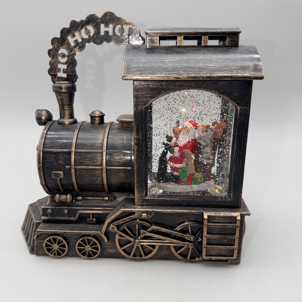 Christmas Train Snow Globe Lantern Santa Lighted Water Glitter Holiday